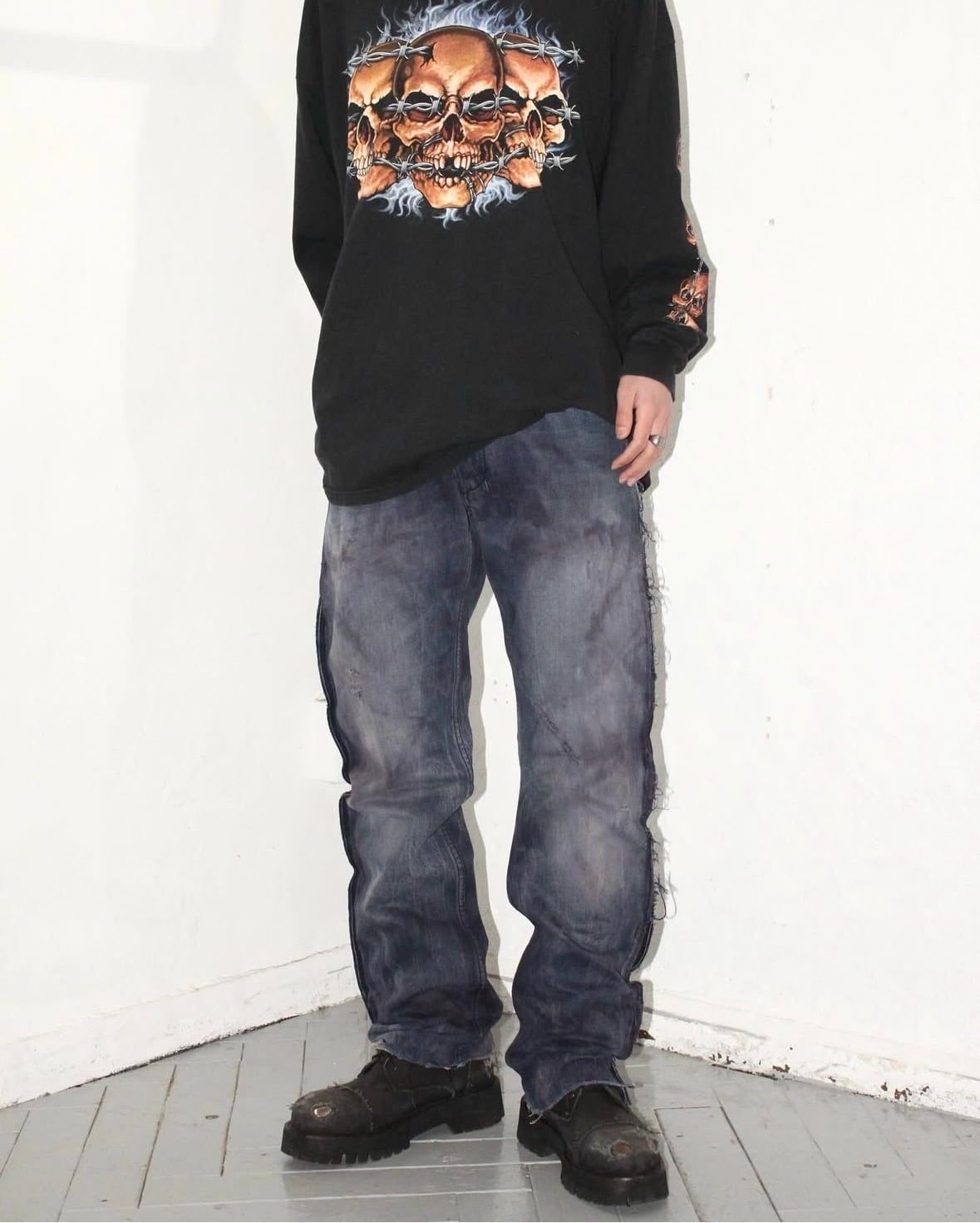 00s DIESEL Garment Dyed Side Design Denim Pants ITALY製