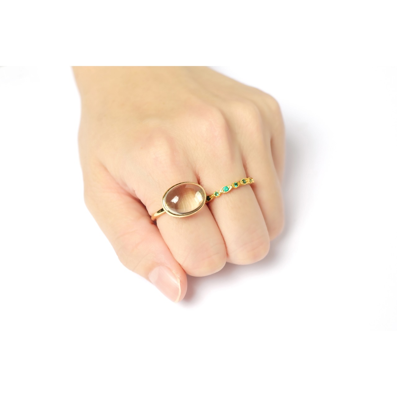 S925 OVAL STONE RING GOLD -Amethyst-