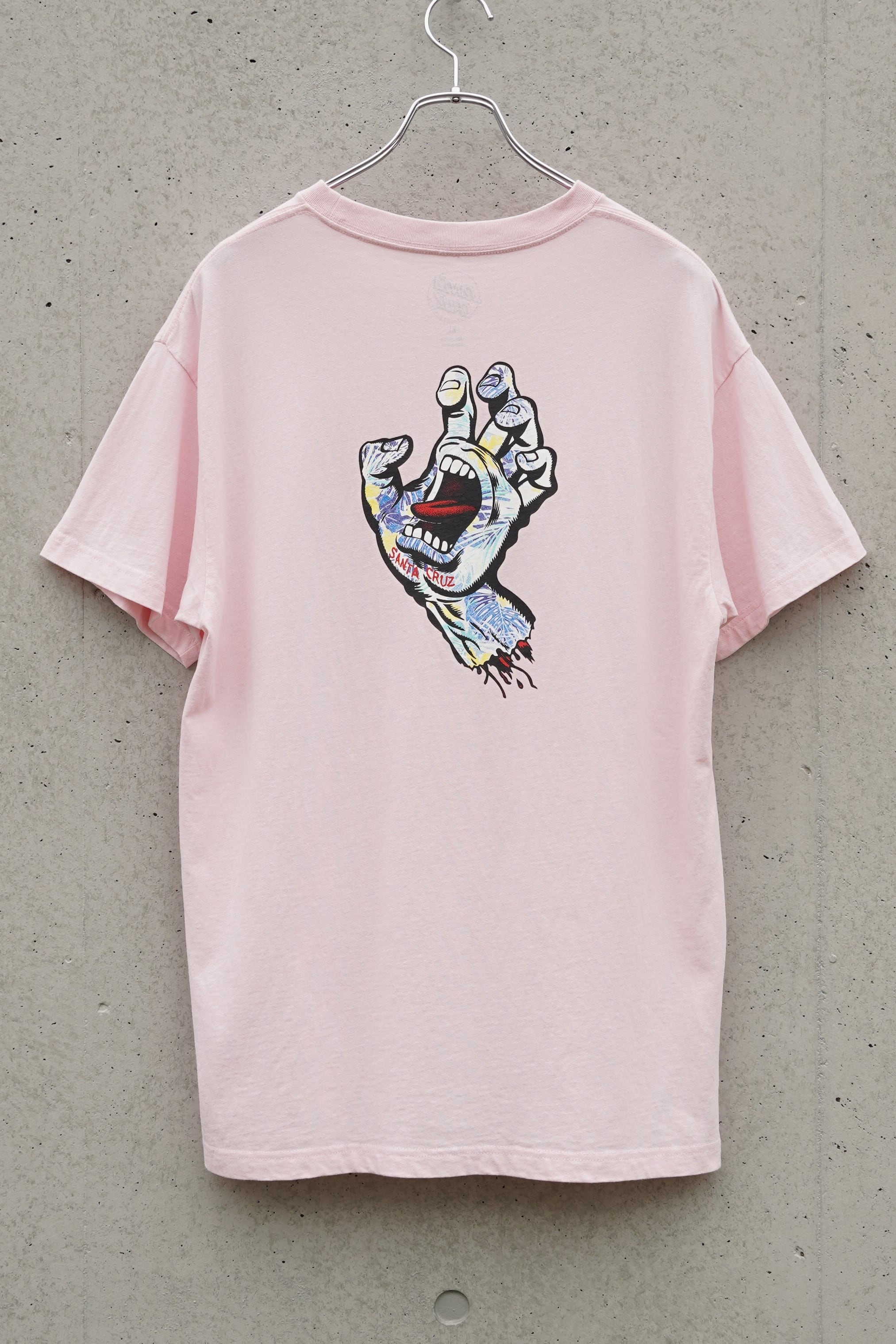 SANTA CRUZ “Screaming Hand” Psychedelic Graphic T-Shirt / Light Pink / XL