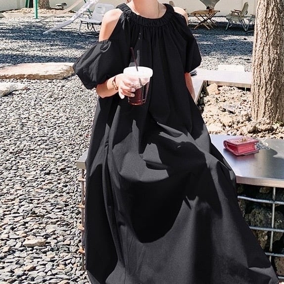 Open shoulder puff sleeve dress (オープンショルダーパフスリーブ