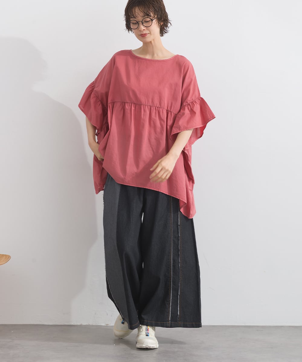 J262045 ピグメント加工フレア袖ブラウス / Pigment Dyed Flare Sleeve