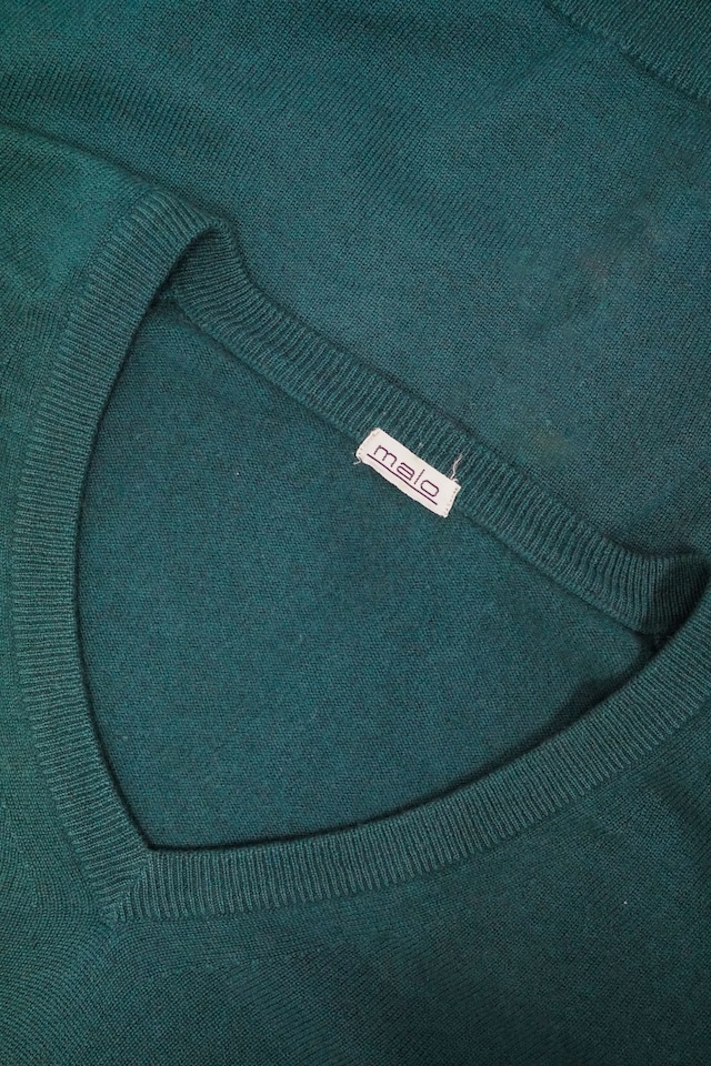 00's~ "malo" Green Color Cashmere V-Neck Pullover Knit Made in ITALY