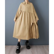 ギャザー入り シャツワンピース 60002