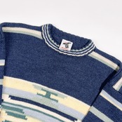 オーストラリア製 BONZ ボンズ 総柄 ウール ニット セーター /ブルー系 メンズ ハンドメイド