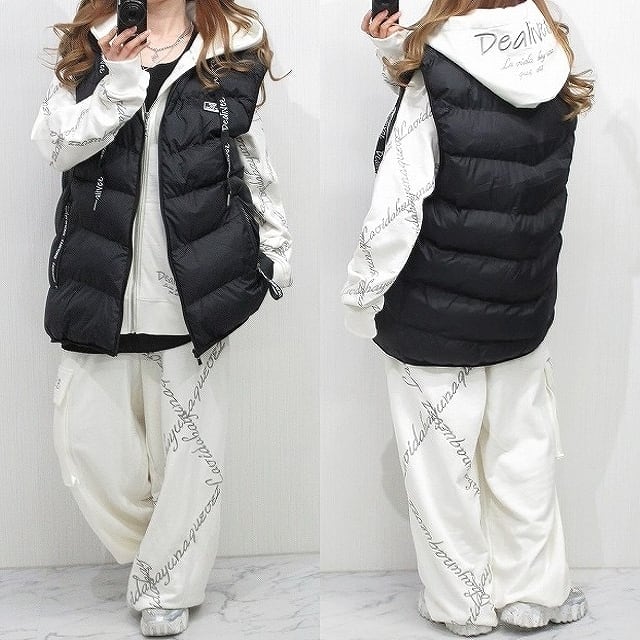 ダウンベスト 中綿 ロゴ フェイクダウン BIGシルエット ユニセックス