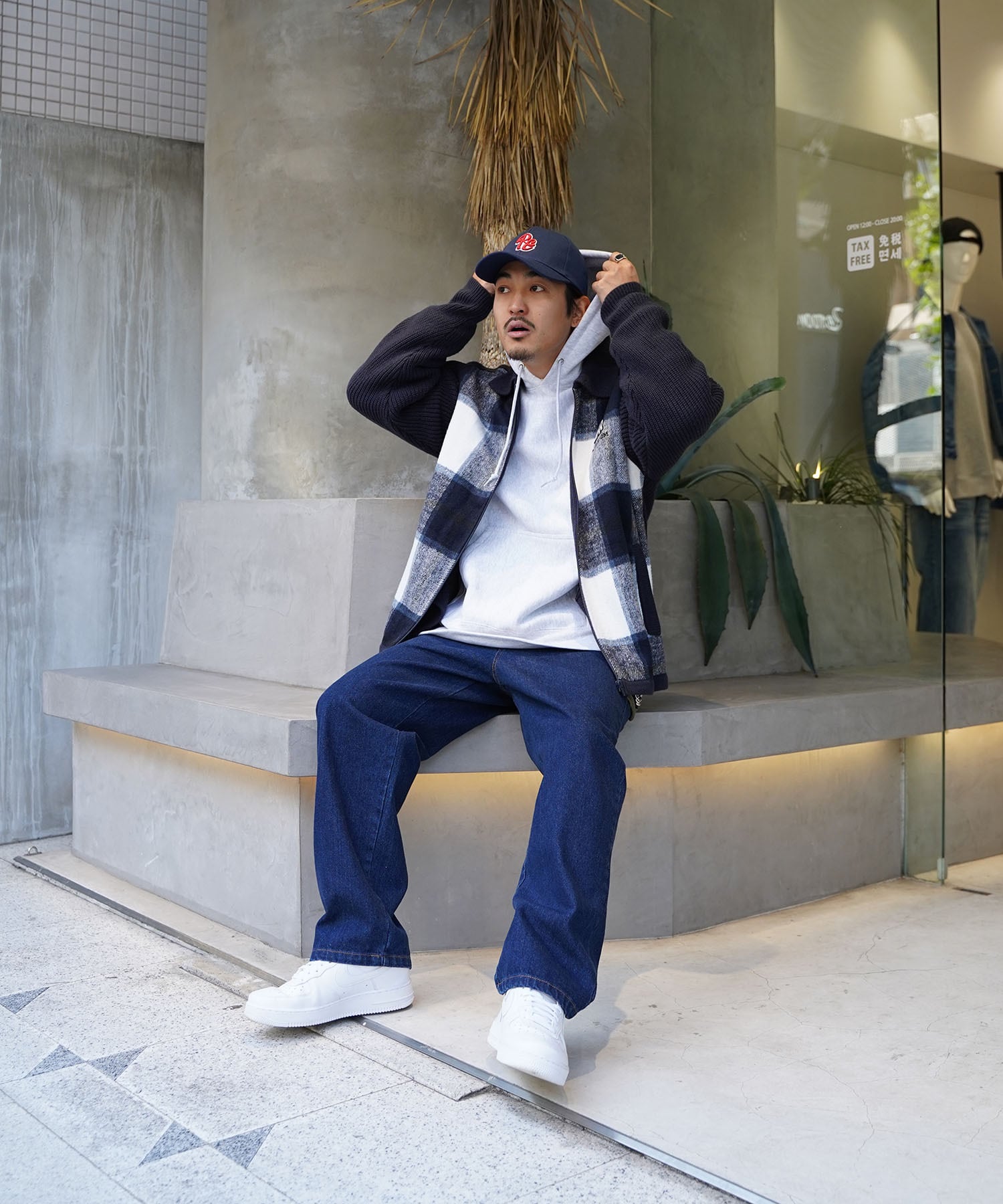 Re:room】WOOL CHECK SWITCHING ZIP UP KNIT JACKET［REK132］ | #Re 