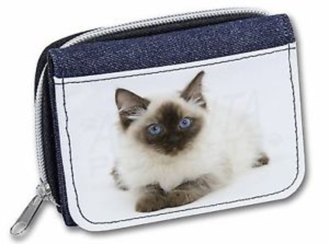 【送料無料】デニムクリスマスgac159jwラッグドルネコragdoll cat with blue eyes girlsladies denim purse wallet christmas g, ac159jw