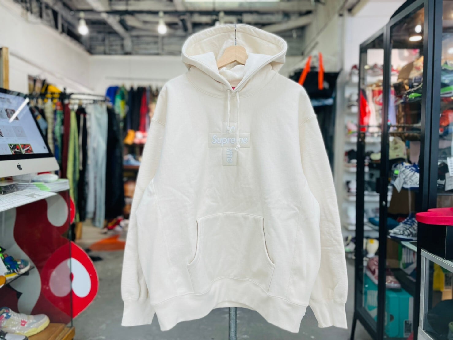 Hooded Sweatshirt Supreme Cross Box Logo Tee Natural Supreme Cross