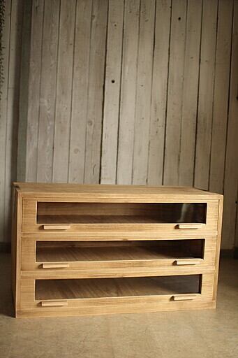 前面ガラスの引き出し3段食器棚シャツケースタンスチェスト古家具