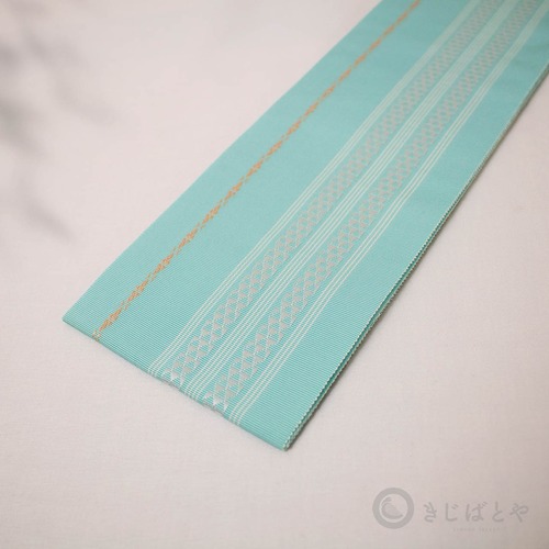 正絹　博多織の伊達締め　水浅葱　二口献上