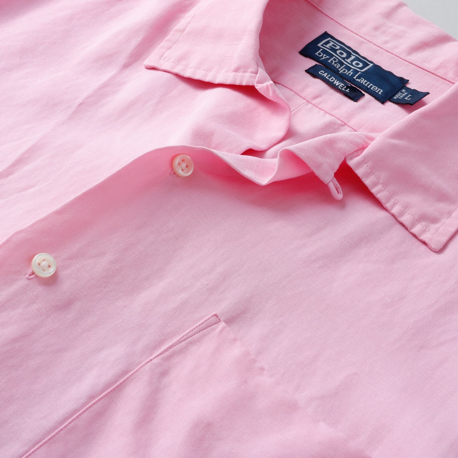 未使用】90s Ralph Lauren special silk linen open collar shirt big