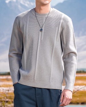 クルーネック バーティカルラインニット 4色 E0264