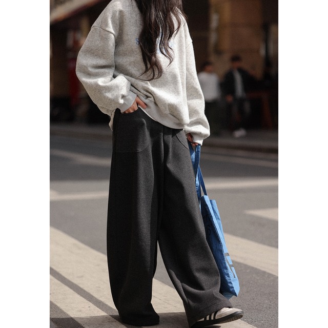 patch-pocket wide full-length pants　J00340