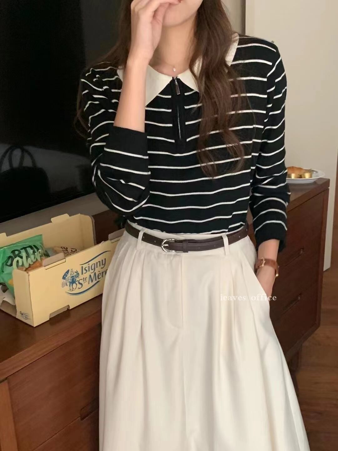 襟付きボーダートップス AJ2085-I001