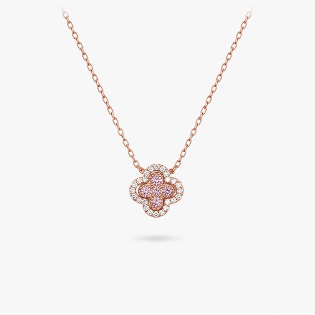 mini clover flower necklace ダブルピンク