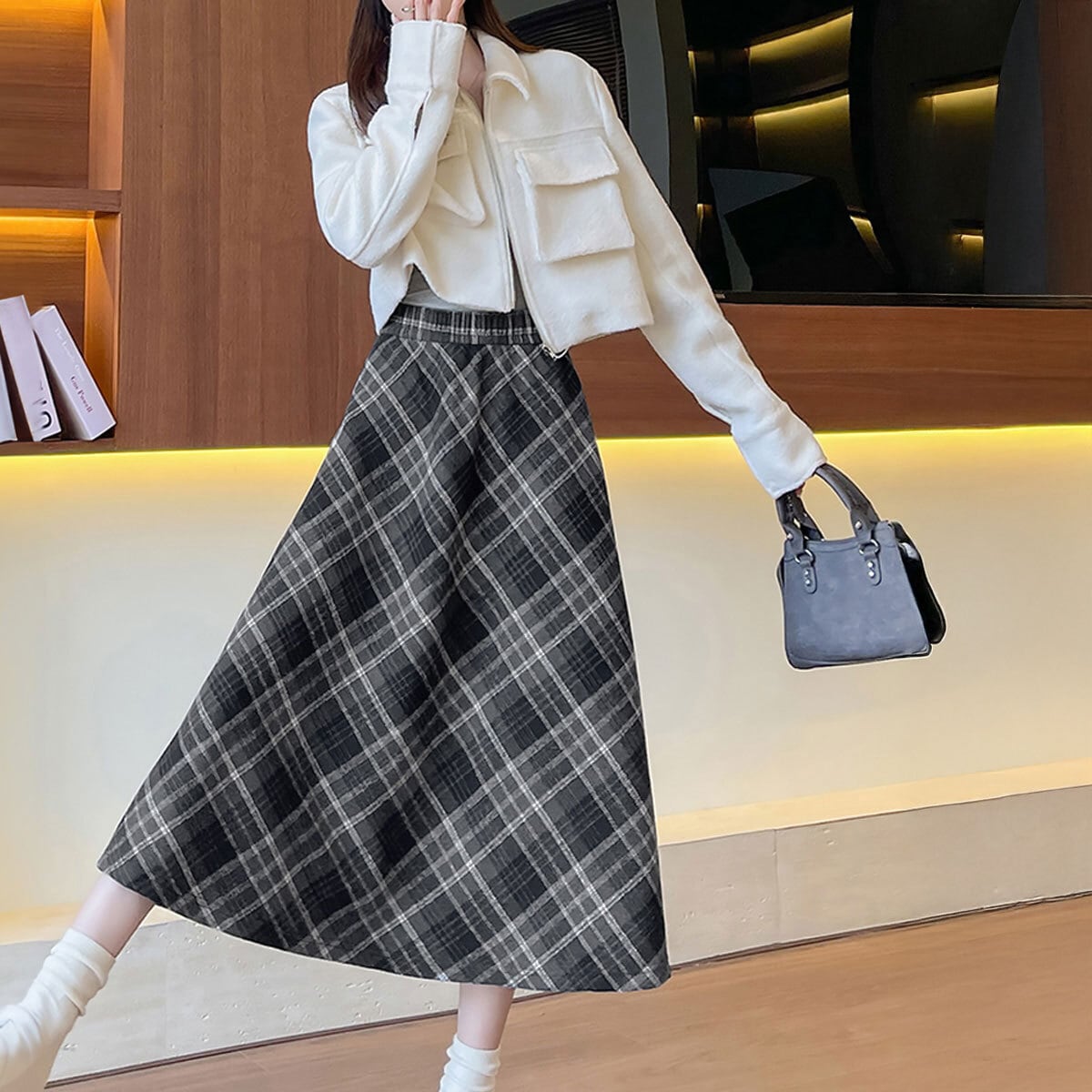 フレアスカート チェック柄 ロング レディース 秋冬 韓国 きれいめ 大人 かわいい おしゃれ Aライン ハイウエスト ウエストゴム フェミニン 通勤 通学 上品 大人可愛い 大人女子