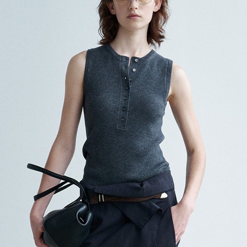 Rib Knit Button Tank　T6198