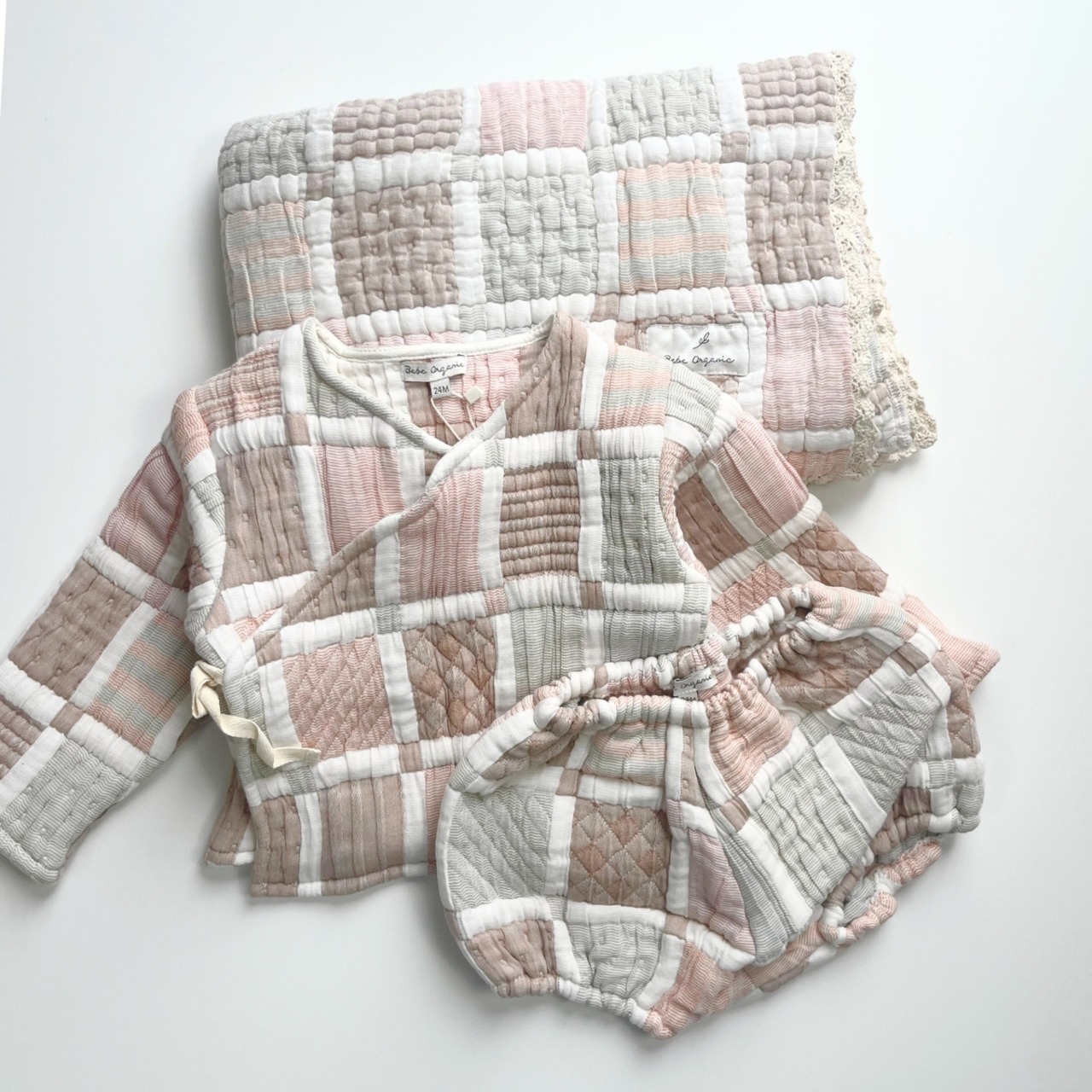 ＜BEBE ORGANIC＞ Mai Blanket パッチワーク ブランケット(Mellow Patchwork) - 4