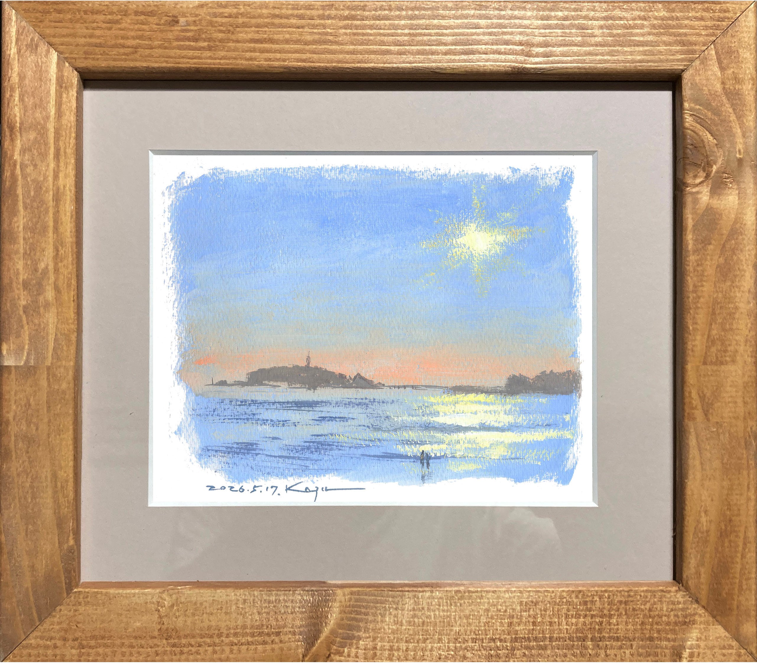 亀山和明 サイン入り 絵画 海のスケッチ 2014年 木製フレーム 額縁 鎌倉 額縁 額装 インテリア 風景画 海の絵を描く画家・亀山和明作品 ON LINE SHOP