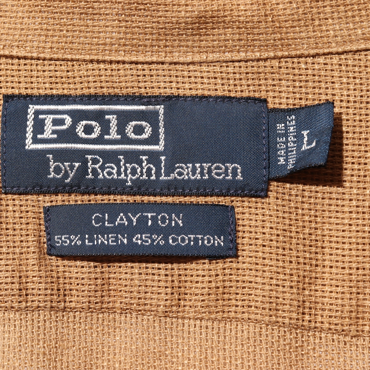 美品 L 完全無地 タン CLAYTON ガーゼ織りリネンコットン クレイトン Polo Ralph Lauren ポロラルフローレン 黒 半袖シャツ