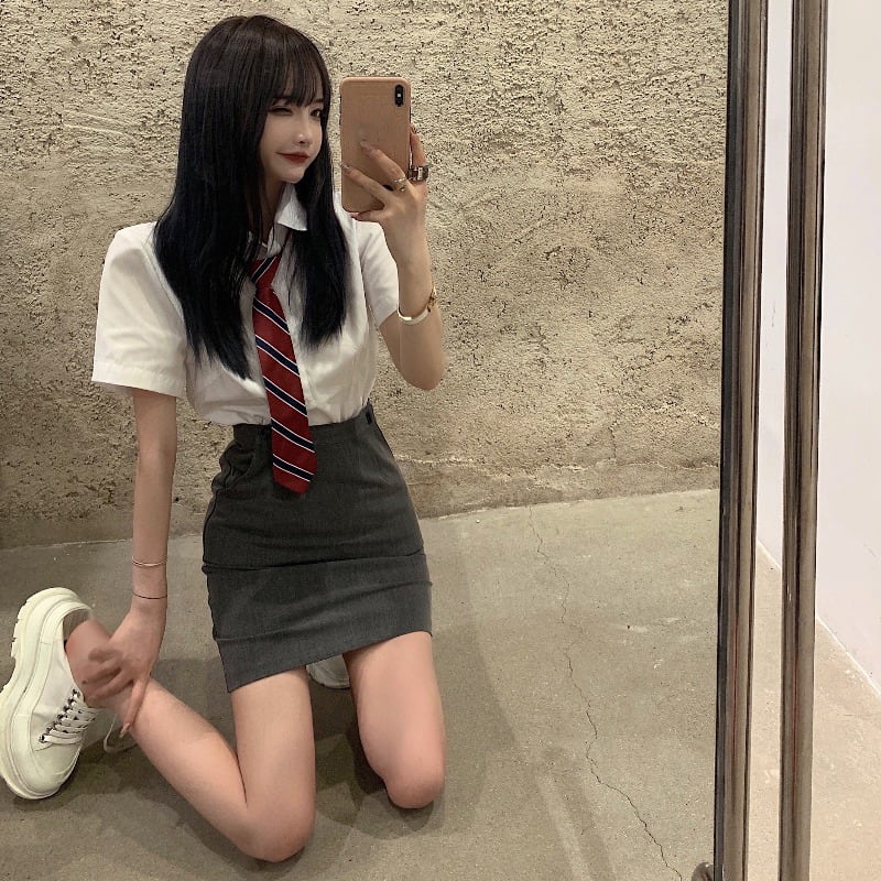 スタイルjkホワイトポロシャツ女性夏ネクタイ半袖シャツ2020新しいニッチショートトップ ブラックストロベリース19707542333