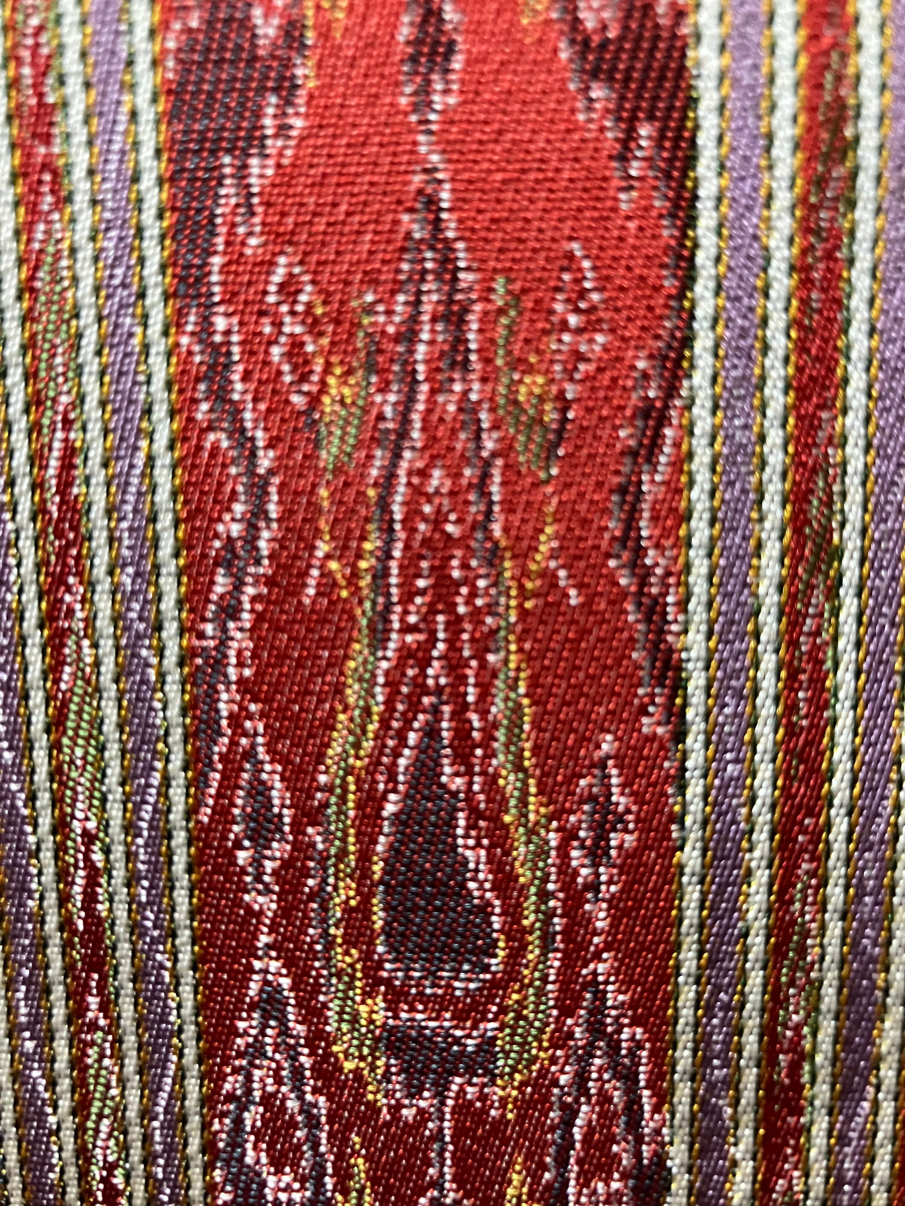 名古屋帯（朱赤地鼠縞に太子間道）