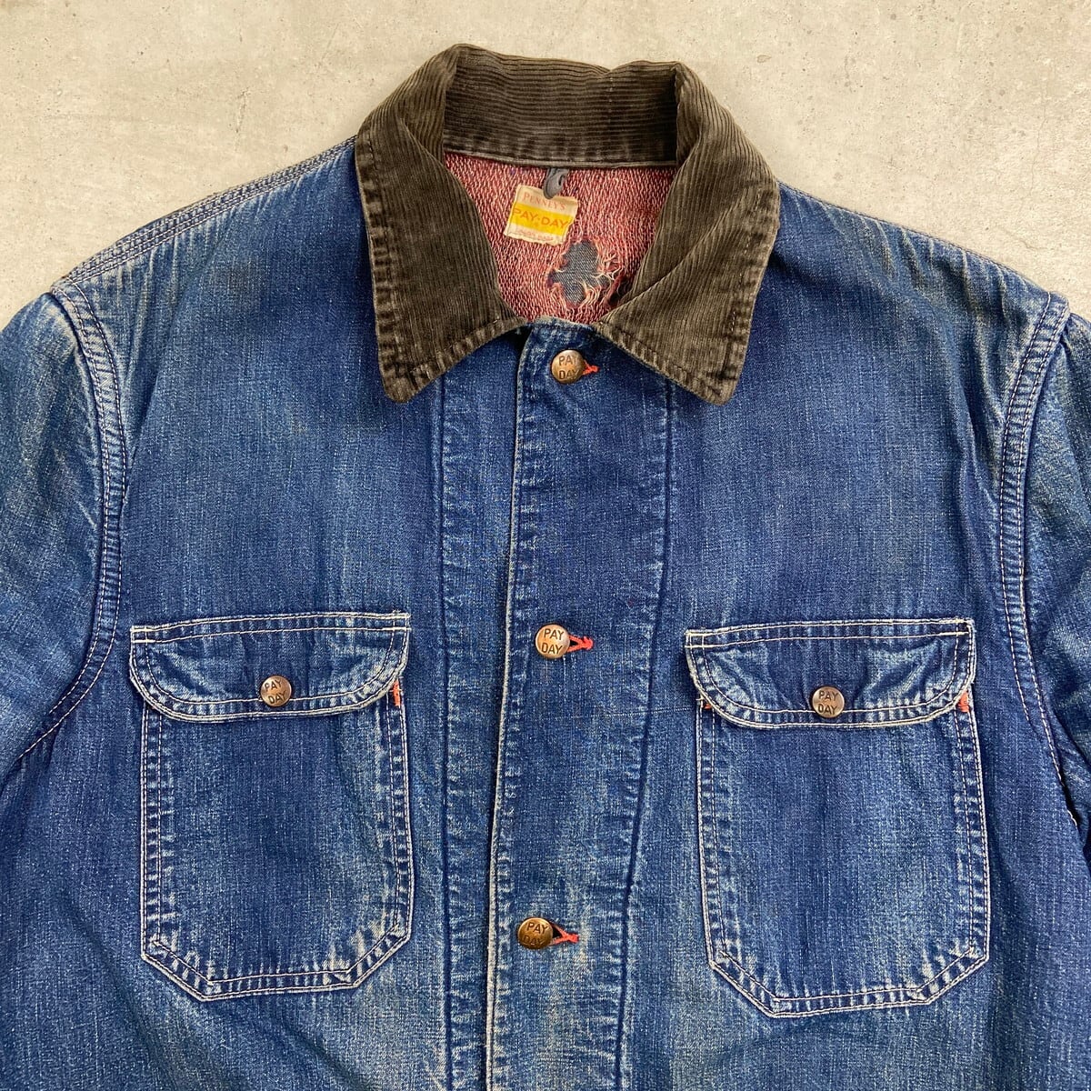 50年代 PAYDAY ペイデイ デニムカバーオール コーデュロイ襟 メンズM~L