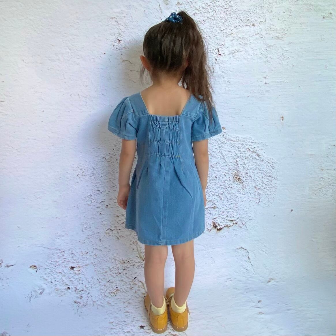 【即納】スクエアネックのデニムワンピース｜海外子供服｜韓国子供服