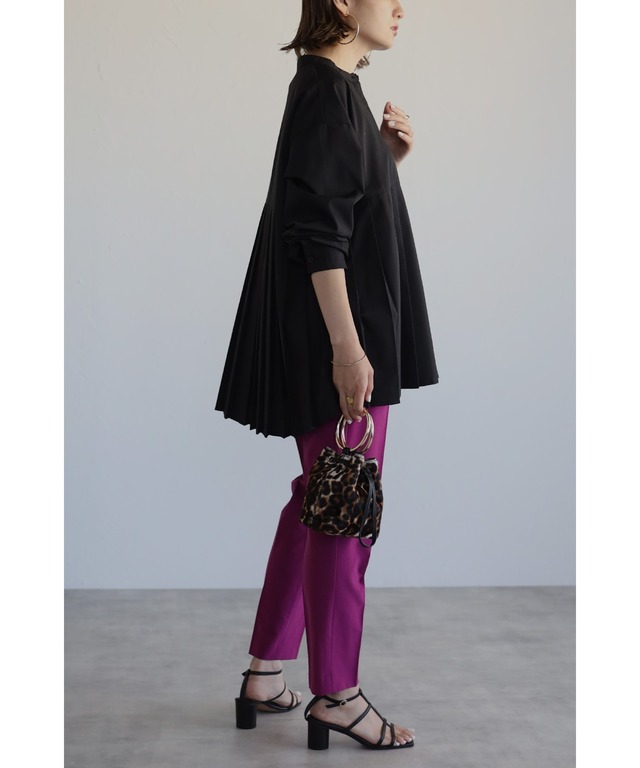 カジュアルチュニックプリーツシャツ