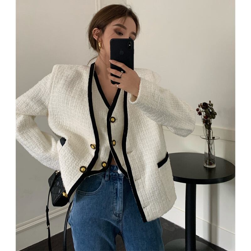 スタイルオータムウィンタースタンダードカラーVネックジャケット カジュアルルーズカーディガン ロング レトロ 秋物 冬物 ガールズファッション95493491356