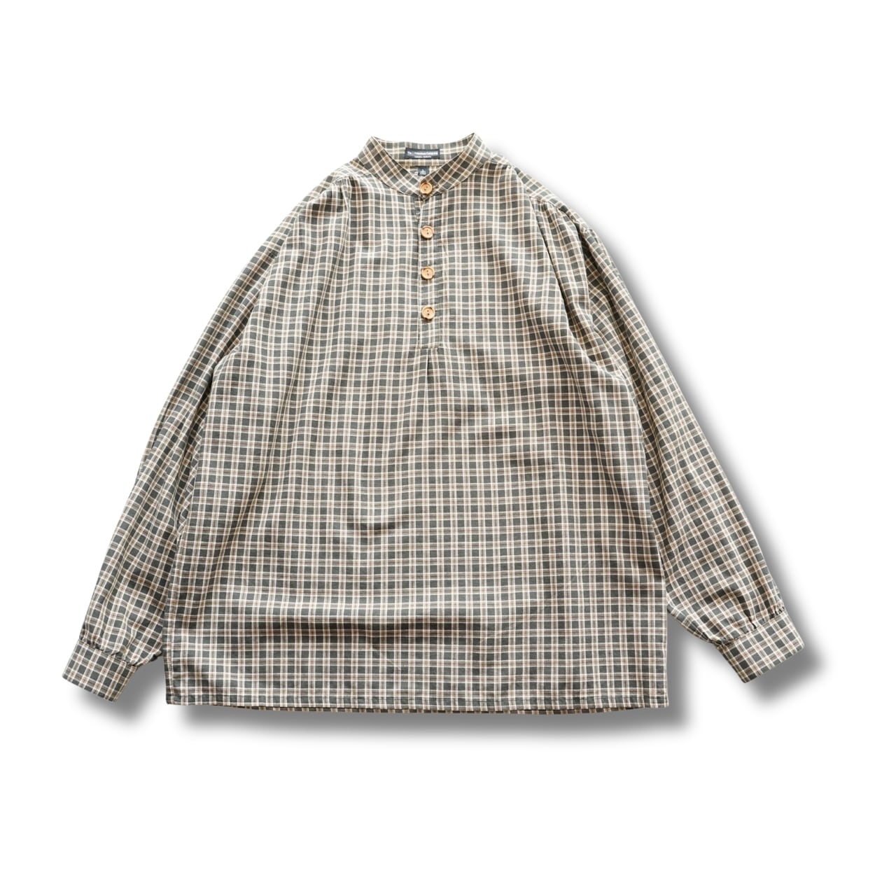 The J. Peterman Company ジェイピーターマンカンパニー チェック バンドカラー プルオーバーシャツ L(実寸XL相当)|NA801