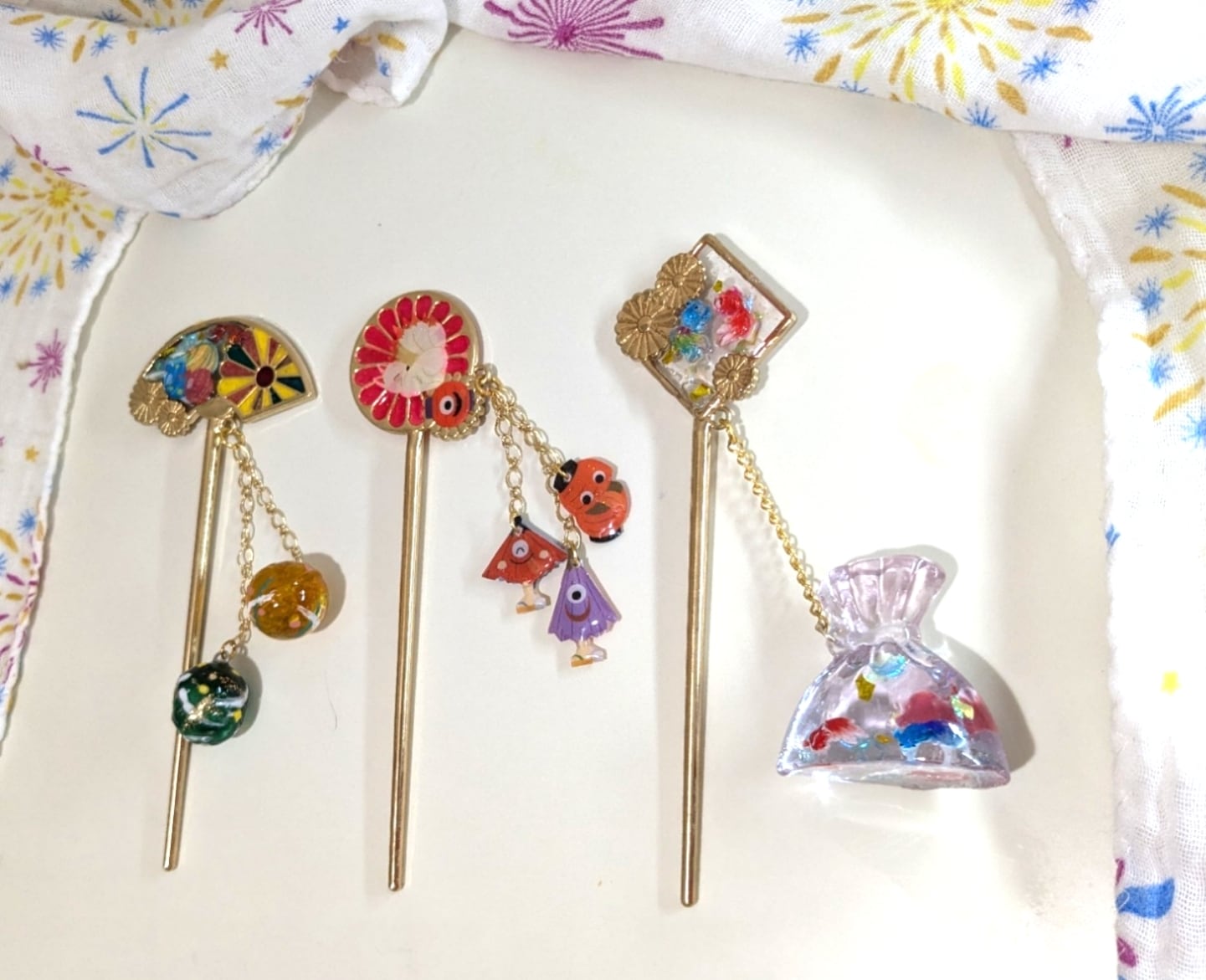 ฅ❤️ ねこ 猫 レジン 花 ピアス イヤリング ヨーヨー 祭り 夏 ฅ