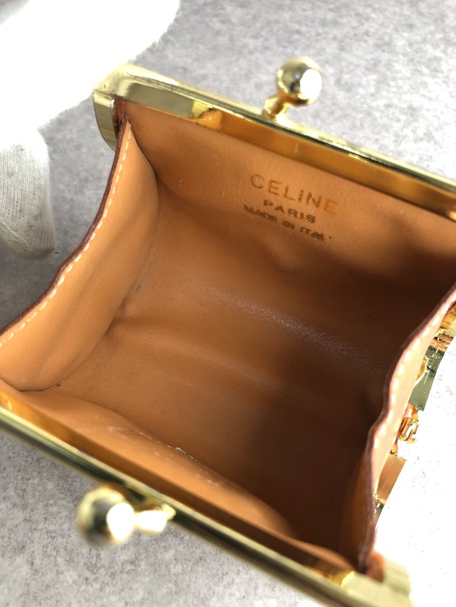 CELINE セリーヌ マカダム 財布 ブラウン ブラゾン型押し PVC がま口 コインケース vintage ヴィンテージ オールド m4dt4w