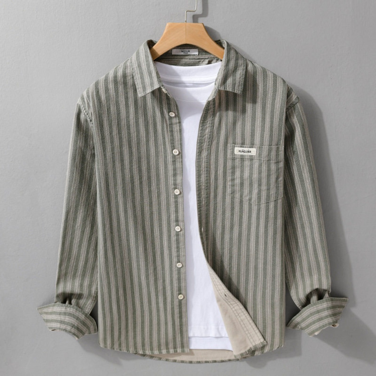 【M-3XL】Vintage Stripe Long Sleeve Shirt / ヴィンテージ ストライプ 長袖 シャツ