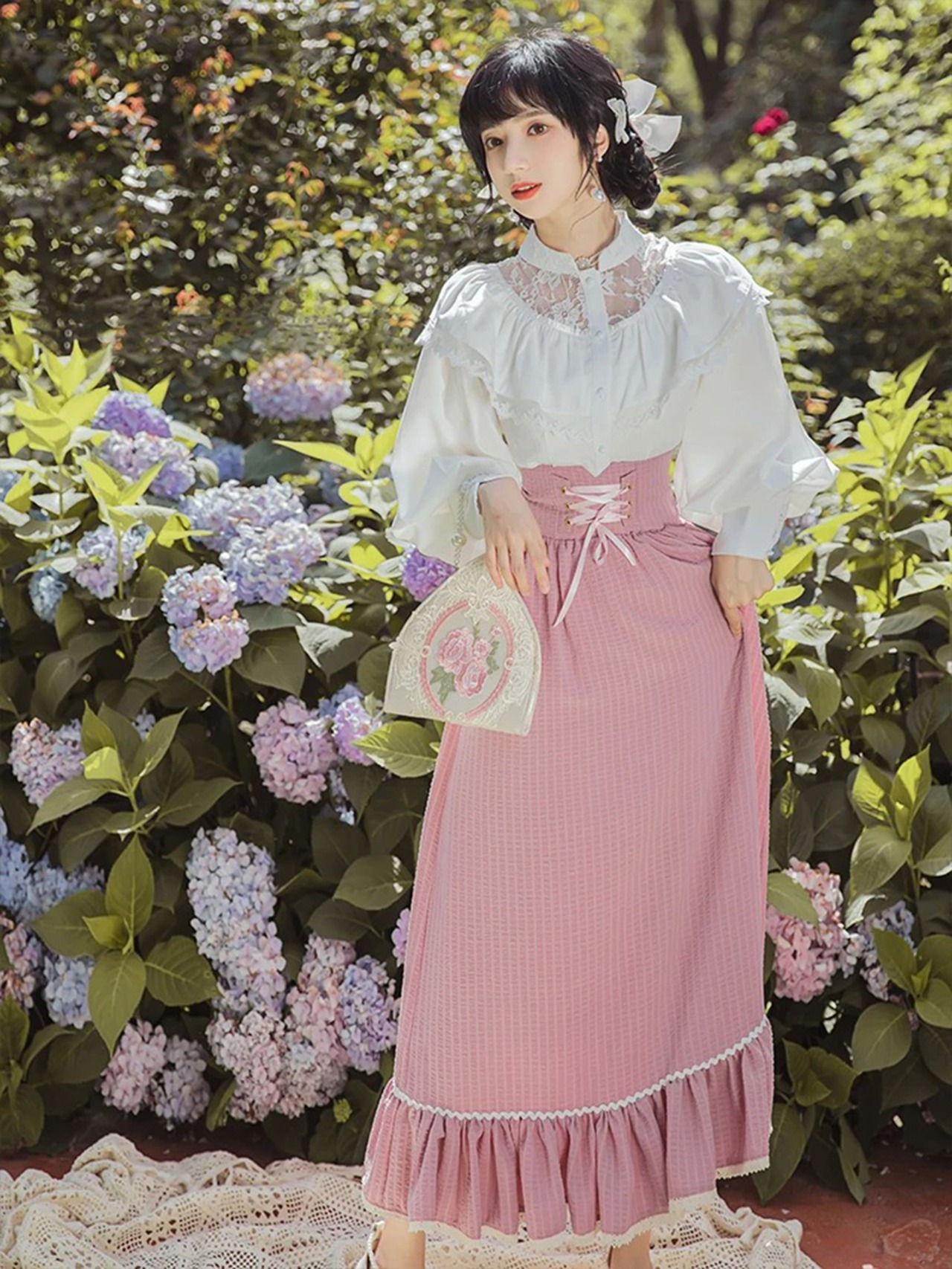 【0209】Retro Girly Pink Long Sleeve 2 Piece Set