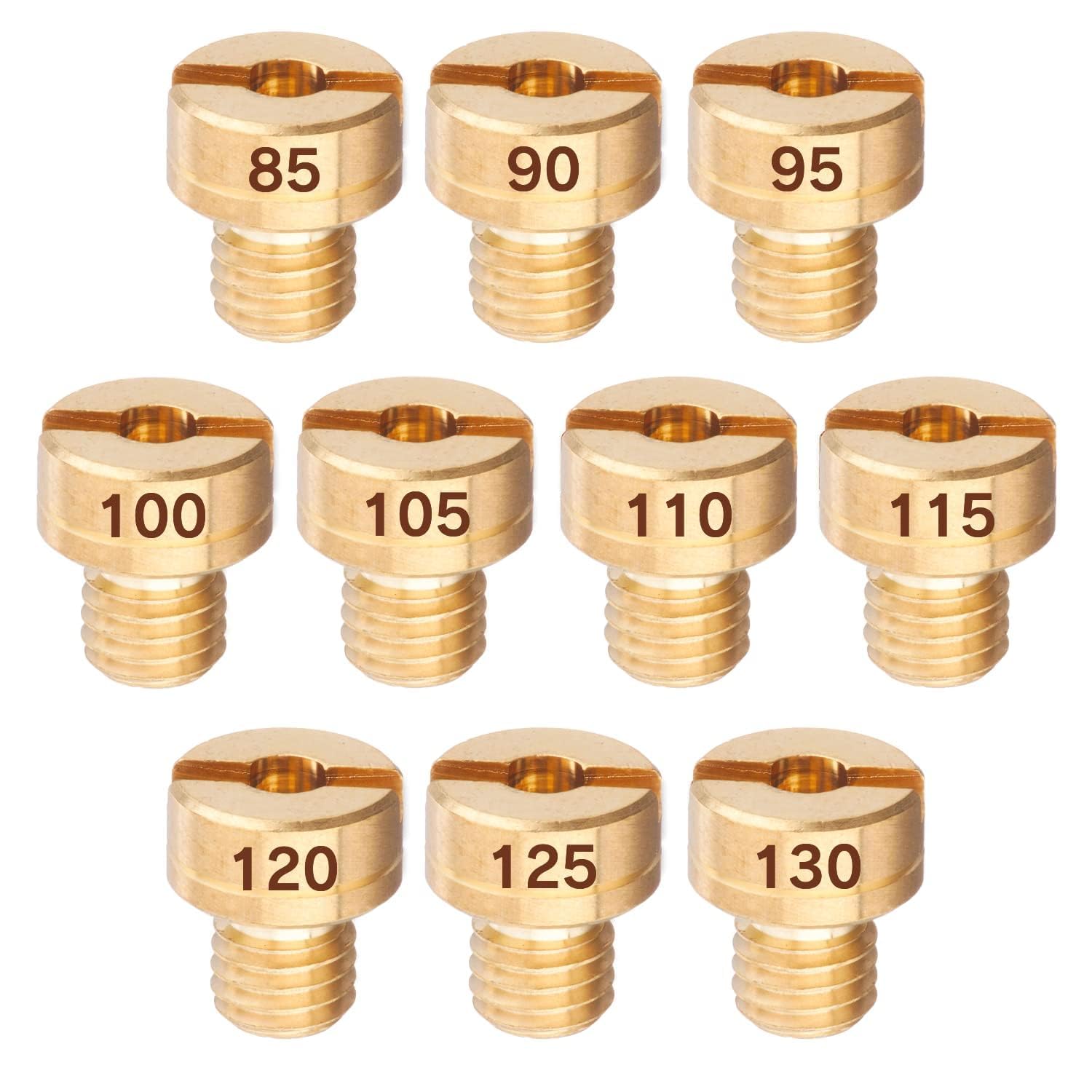 メインジェット Jetsetmoto 10サイズセット#85#90#95#100#105#110#115#120#125#130 ミクニ 丸大(8X9) メインジェットセット TM/TMR/MJN24/TDMR/VM18 キャブレターセッティング バイク用 収納ケース付き (#85-#130)