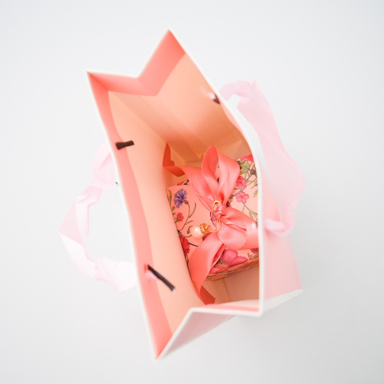 ラッピングセット（ピンク花柄BOX・巾着袋付き）包装セット