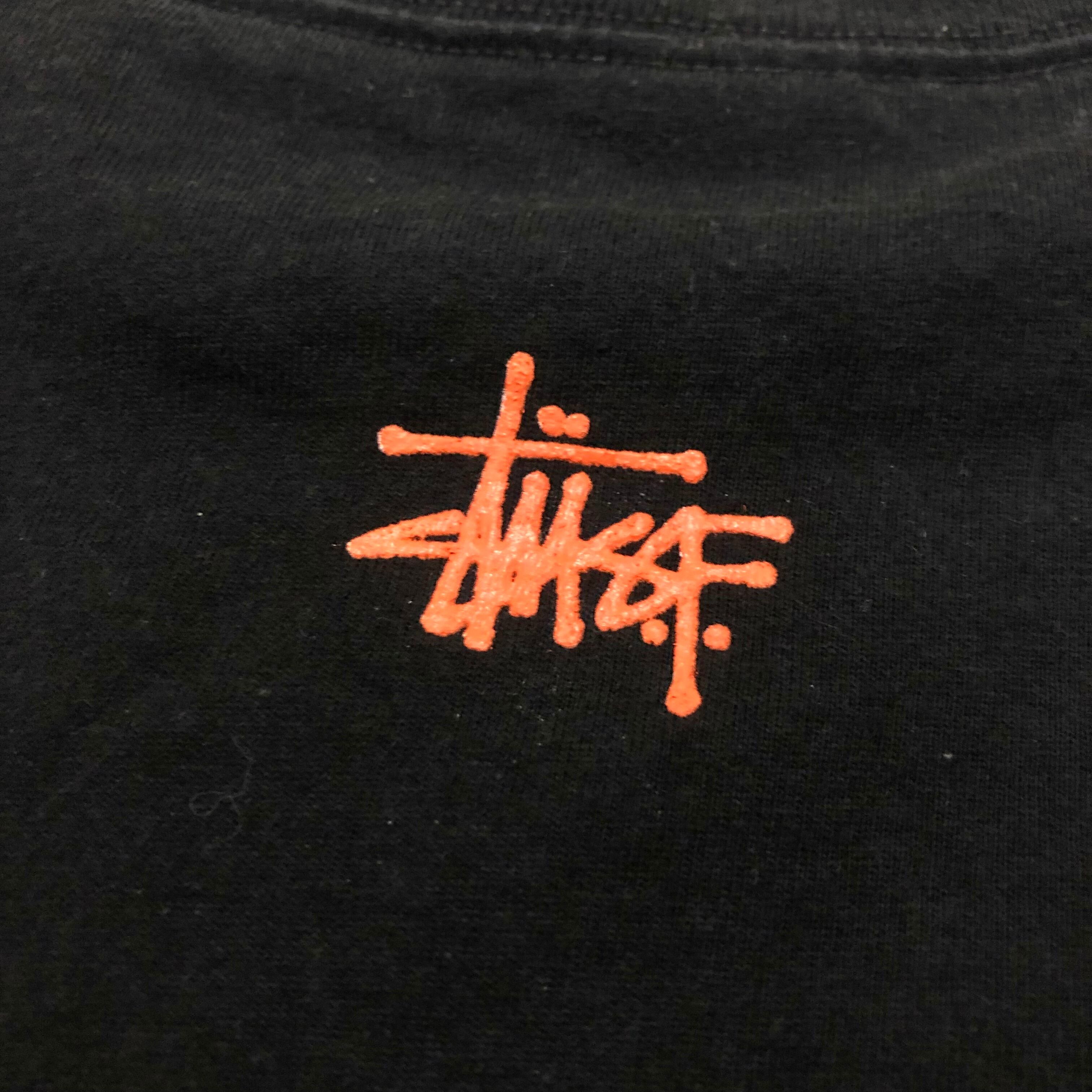 00s OLD STUSSY× HUF/Logo print Tee/L/ロゴプリントTシャツ/ブラック