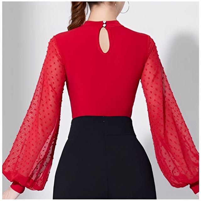 シフォンスリーブ ドットデザイン・エレガントダンストップス(レオタードタイプ)ds0945