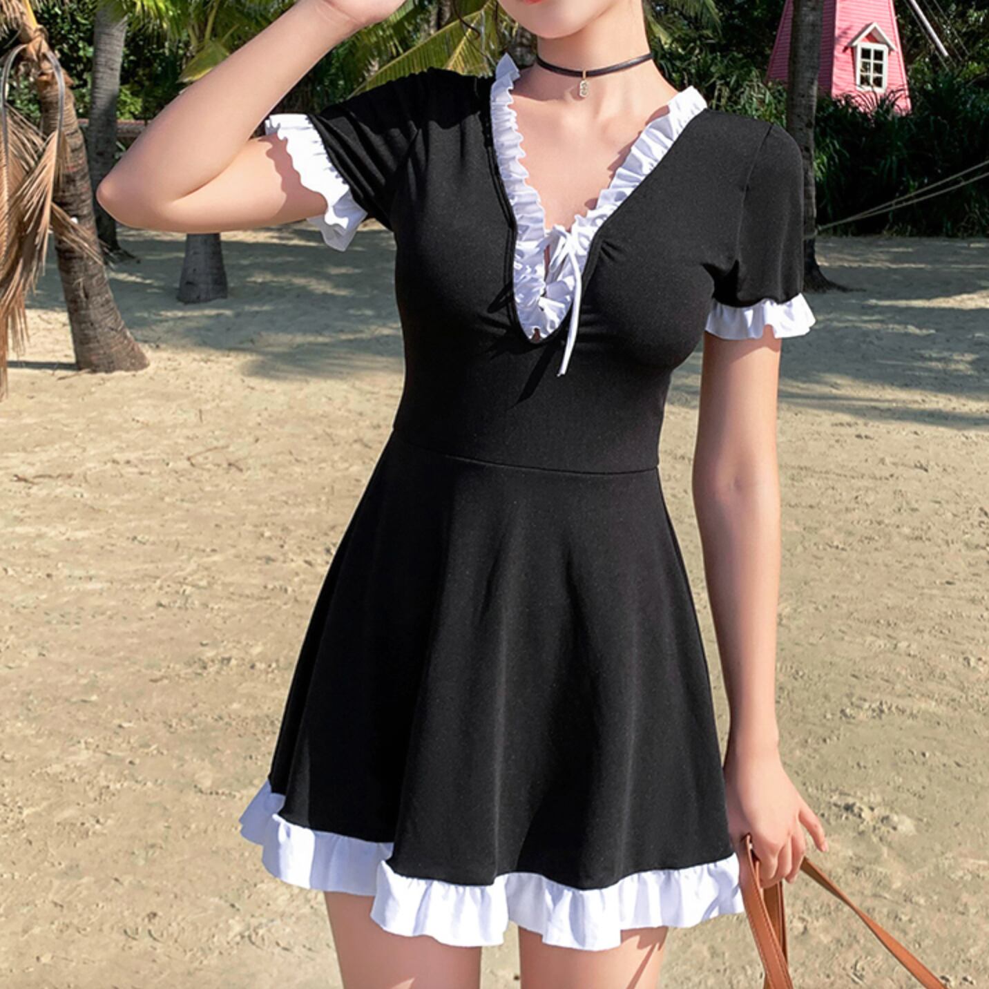 送料無料 レトロ ガーリー 水着 ワンピース バイカラー フリル リボン 海 プール スイムウェア 体型カバー Aライン 可愛い Lamitte Deco トレンド 韓国ファッション ショップ Base店 送料無料 レトロ ガーリー 水着 ワンピース バイカラー フリル リボン 海 プール スイムウェア 体型カバー Aライン 可愛い Lamitte Deco トレンド 韓国ファッション ショップ Base店