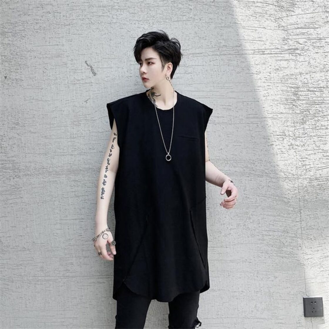 タンクトップ メンズ ロングtシャツ ノースリーブ インナー レイヤード 