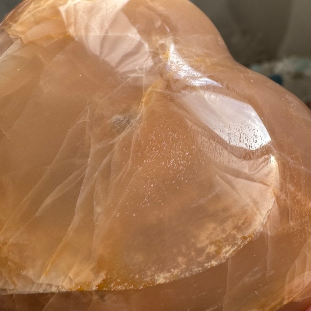 ピーチムーンストーンハート＊231158＊天然石ハート型＊天然石インテリア＊置き物＊インテリアストーン