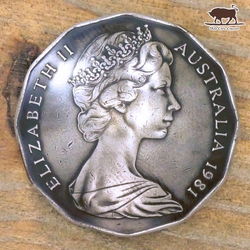 コンチョ オーストラリア 50セント エリザベス 女王 1981年 燻し