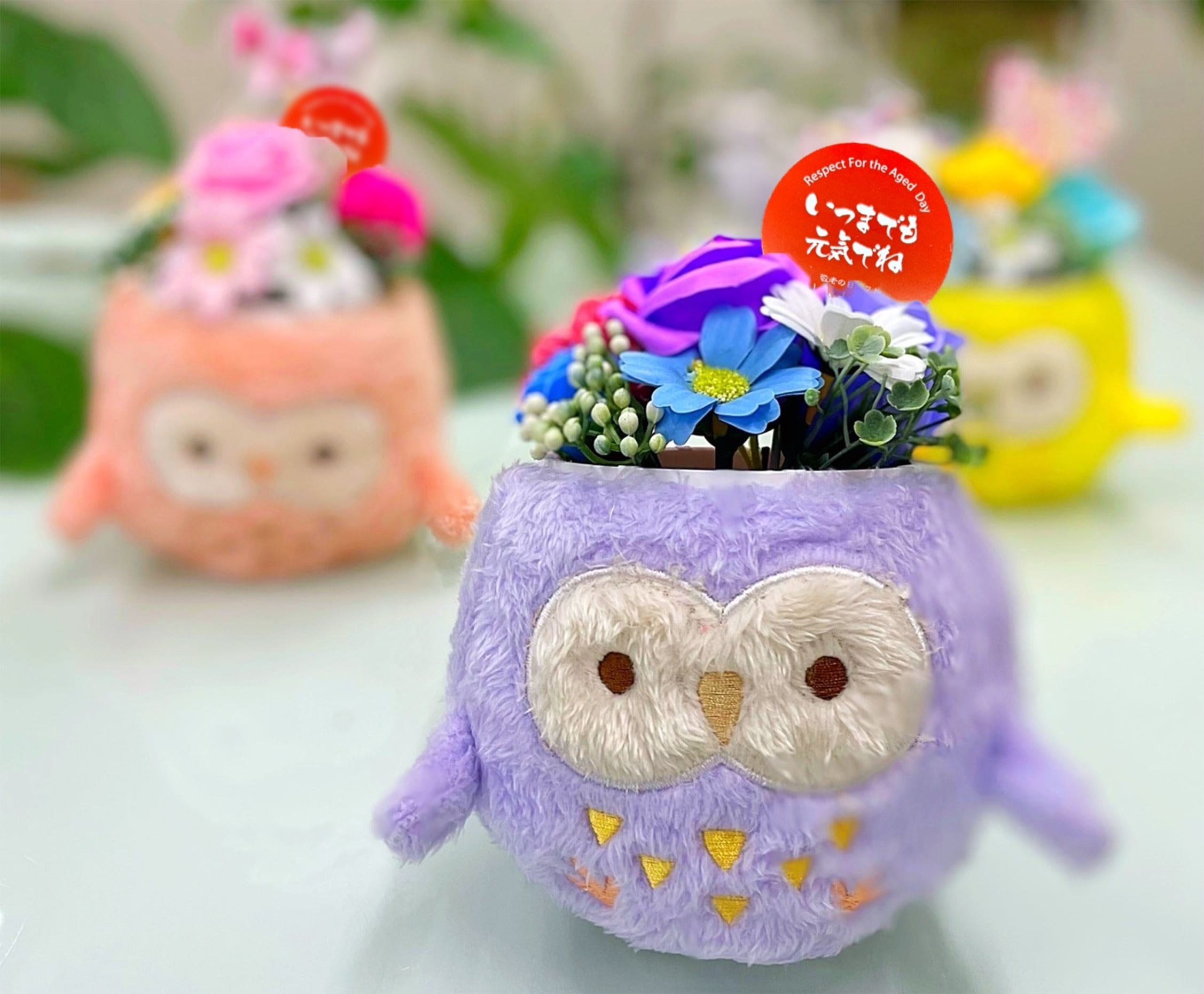 【敬老の日】ハッピーオウル（福を呼ぶ鳥）パープル