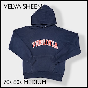 【Velva Sheen】70s 80s USA製 カレッジ バージニア大学 VIRGINIA アーチロゴ スウェット パーカー プルオーバー フーディー ラグランスリーブ M オールド ヴィンテージ ベルバシーン US古着