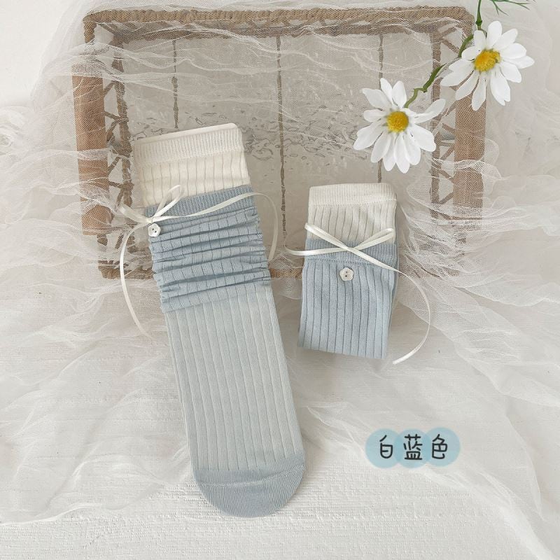 リボン＆フラワーボタン レイヤードソックス