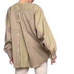 ZOZOTTE リメイクシャツ ワンボックスプリーツ/カーキ&ベージュ系ストライプ柄