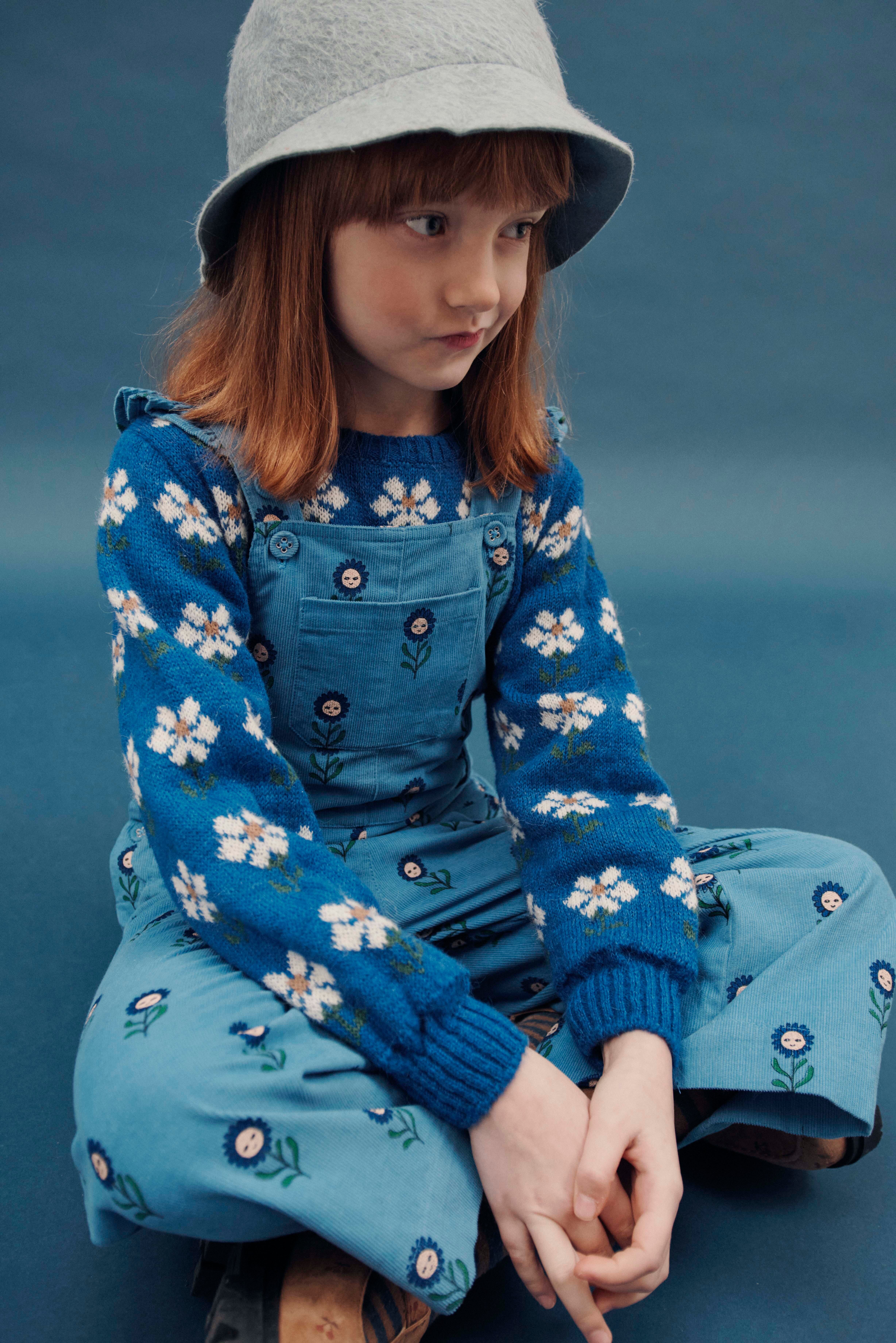 【Emile et Ida】Blue daisy velvet overalls