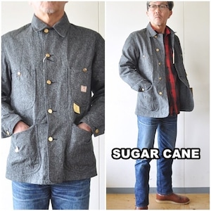 SUGAR CANE　シュガーケーン　　9oz. BLACK COVERT　　WORK COAT　 SC14373 　日本製 　カバーオール ブラックコバート 　杢グレー ワーク ジャケット