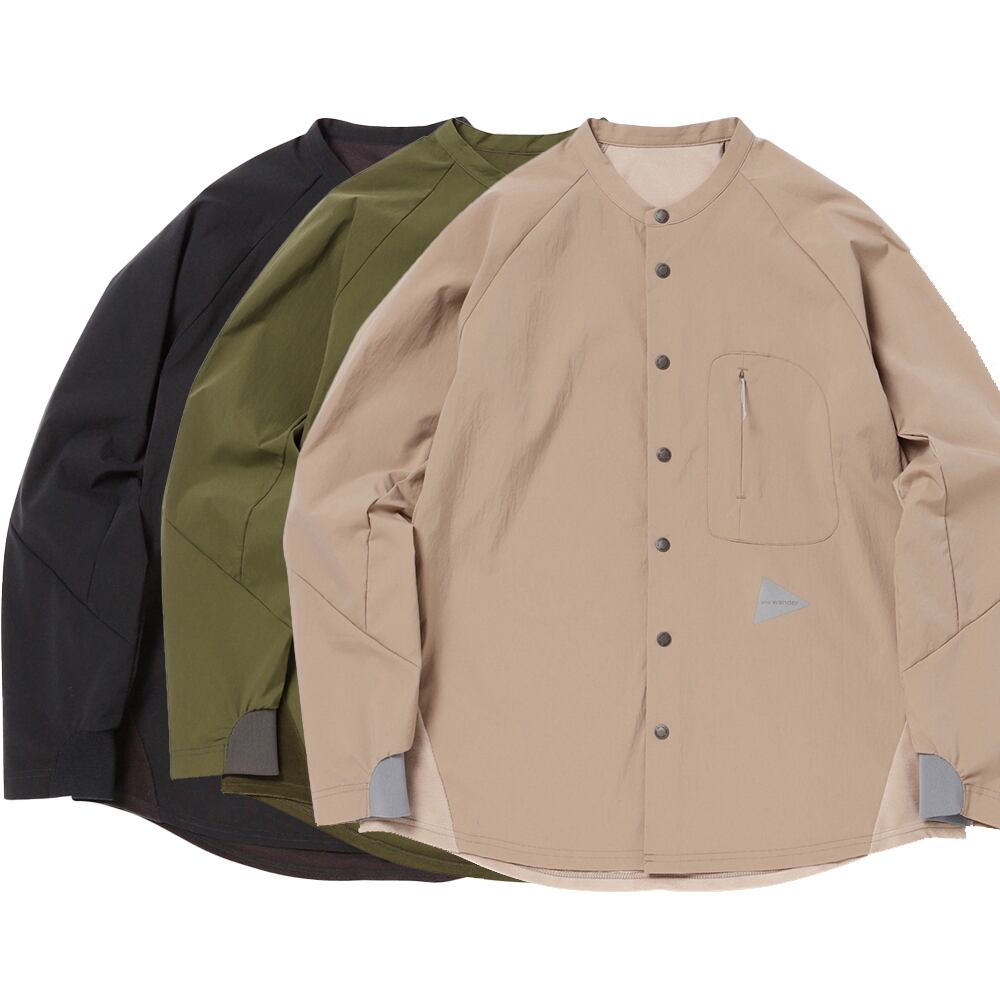 and wander アンドワンダー fleece base band collar shirt フリース 